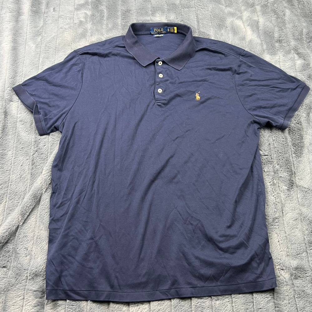 Polo Ralph Lauren Mens XL Custom Slim Fit Navy Blue Short Sleeve Polo Shirt